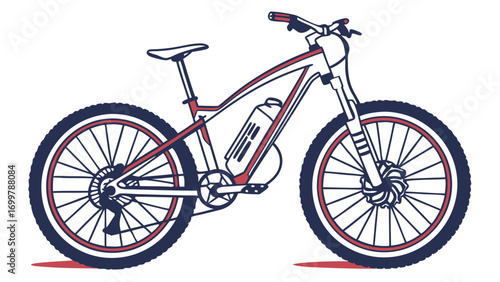 Vibrant vector illustration of a contemporary electric mountain bike, embodying sustainable travel and exciting outdoor sport adventures