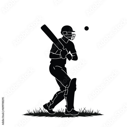 Silhouette of a cricket batsman preparing to hit a ball