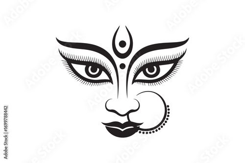 Maa Durga silhouette vector illustration, Maa Durga face silhouette bundle 