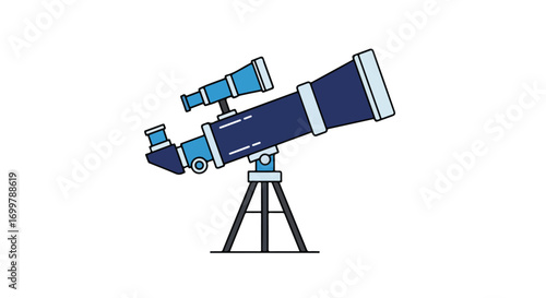 Cartoon Telescope Illustration for Astronomy and Exploration Enthusiasts, Depicting Science, Technology and Cosmic Observation and Celestial Discovery