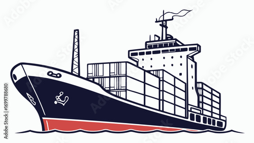Vector illustration of a modern container ship carrying cargo containers across the ocean, representing global trade, international logistics, and maritime transport