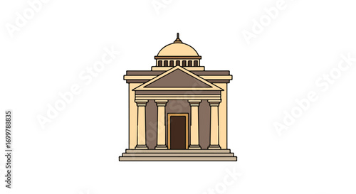 Architectural Illustration of a Classical Building with Dome and Columns Vector Artwork isolated, detailed ancient facade representing legacy 3D