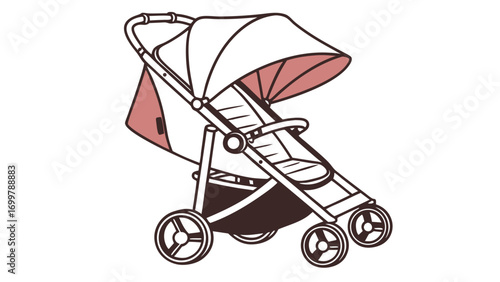 Detailed vector illustration of a modern baby stroller, perfect for depicting infant travel, family outings, and convenient child care equipment