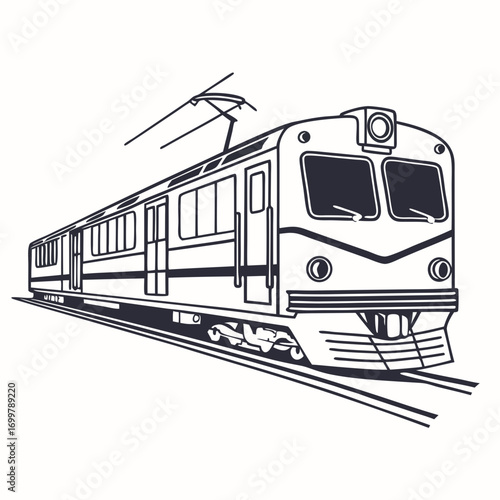 Detailed Vintage Train Vector Art Depicting a Locomotive on Railroad Tracks Ideal for Transport and Travel-Themed Designs