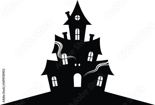 Spooky haunted house silhouette under the moonlight glow