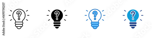 Idea Question Multiple Style Icon Sheet Design Vector - Light bulb with a question mark inside, symbolizing problem-solving, creativity, and inquiry