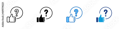 Question Approval Multiple Style Icon Sheet Design Vector - Thumbs up with a question mark bubble, representing approval, suggestion, or inquiry validation