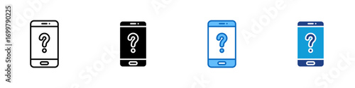 Mobile Question Multiple Style Icon Sheet Design Vector - Smartphone screen with question mark, representing mobile support or online inquiry
