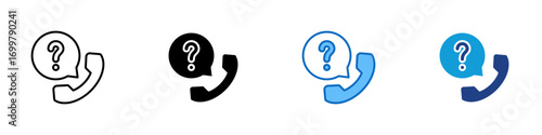 Question Call Multiple Style Icon Sheet Design Vector - Telephone handset with a question mark bubble, symbolizing inquiry, customer service, or helpline