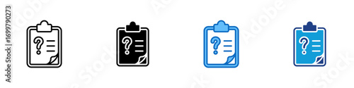 Question Checklist Multiple Style Icon Sheet Design Vector - Clipboard with a checklist and a question mark, symbolizing survey, evaluation, or inquiry task