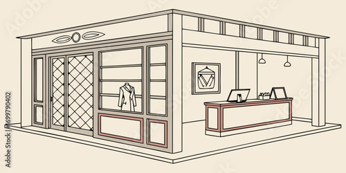 Modern Interior Architectural Sketch of a Contemporary Building Facade with Retail Space
