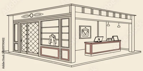 Fototapeta Modern Interior Architectural Sketch of a Contemporary Building Facade with Retail Space