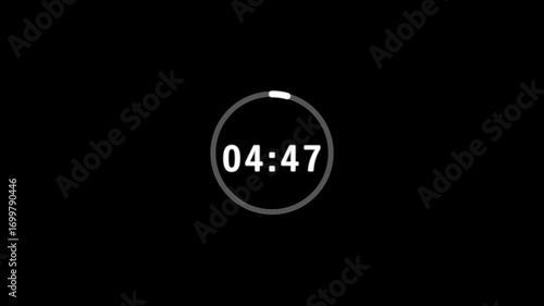 Five minute countdown animation on a transparent background, 5 minute countdown timer with alpha channel, 5 minutes circle countdown video