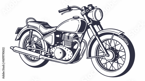 Hand-drawn vintage motorcycle illustration captures the essence of classic road trips and adventurous open-road freedom, perfect for retro design projects