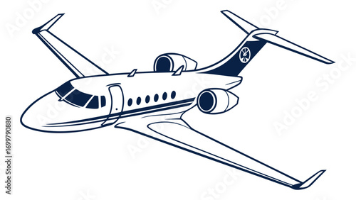 Sleek private business jet icon soaring through the sky, representing luxury, speed, and executive travel. Ideal for concepts of high-end transportation, corporate aviation, and exclusive journeys