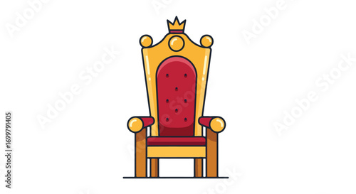 Majestic monarch cartoon throne illustration, royal chair with a crown for storybooks and fantasy kingdom designs