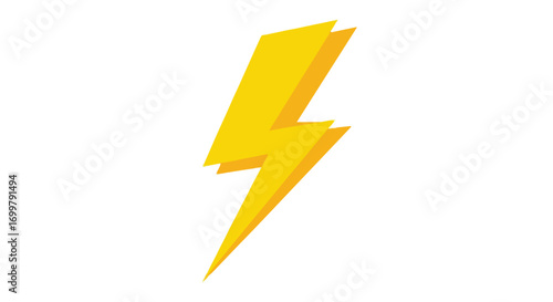 Stylized bright yellow lightning bolt design over a plain white background that is ideal for power concepts