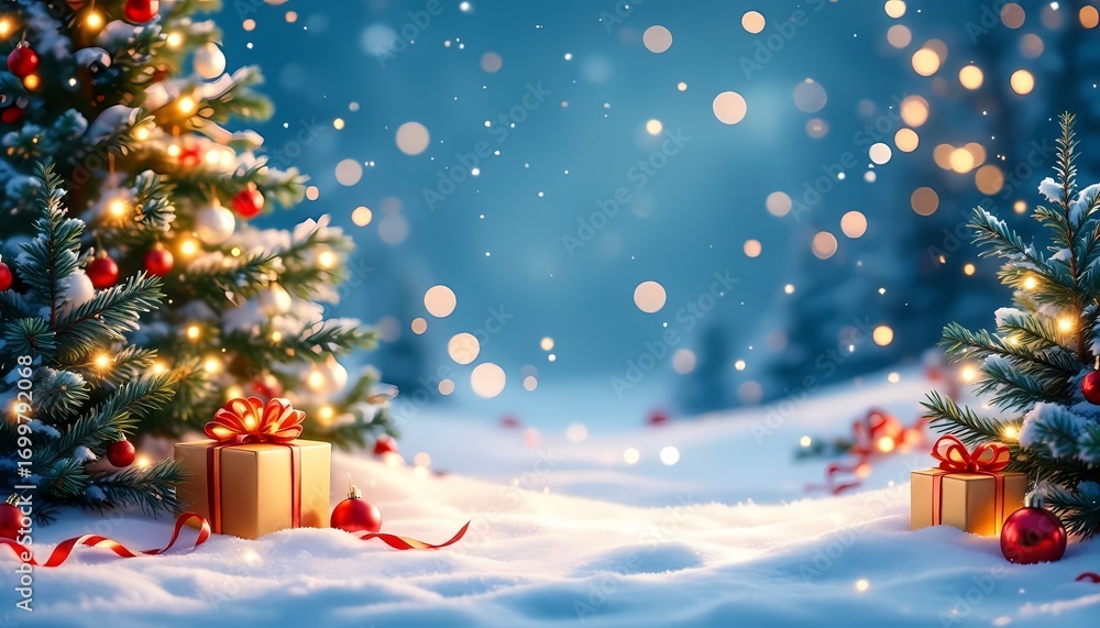 Obraz premium Christmas greeting card. Festive decoration on bokeh background. New Year concept