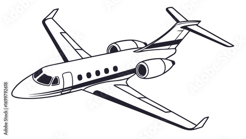 Dynamic illustration of a sleek private jet flying, symbolizing luxury air travel, executive transportation, and modern aviation. Business aircraft vector graphic