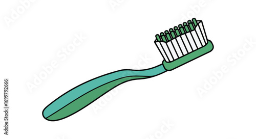 Turquoise toothbrush illustration on white background showcasing the importance of dental hygiene and oral care habits