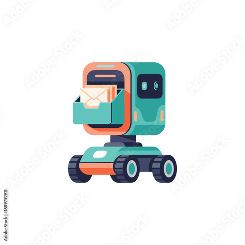 A futuristic robot with a mailbox design, delivering letters and mail efficiently.