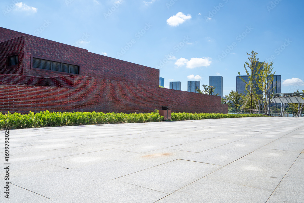custom made wallpaper toronto digitalempty brick floor with modern building