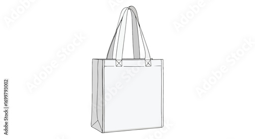 Stylized single white tote bag sketch with simple lines for graphic design projects offering versatility and customizability for various applications