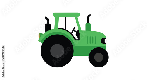 Vector illustration of a green tractor on a white background for agricultural or transport purposes with an innovative and minimalist design