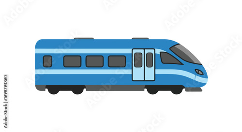 Stylized Blue Train Illustration Depicting Modern Mass Rapid Transportation Technology and Urban Mobility for High Speed Commuting