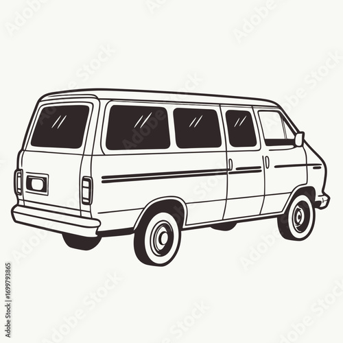 Vintage Minivan Outline Drawing.