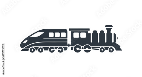 Iconic depiction combining vintage steam engine charm with modern bullet train speed and efficiency, a vector illustration 150 characters