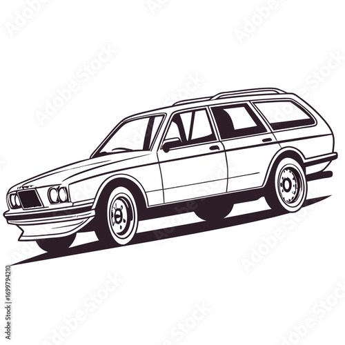 Vintage station wagon car line art illustration.