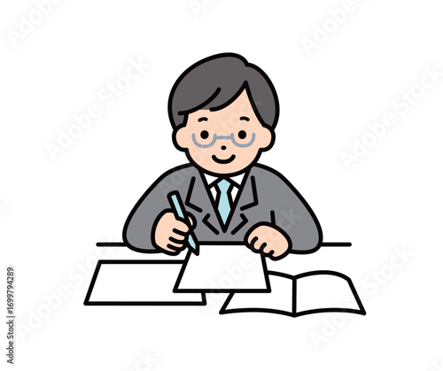 書類を記入する男性のビジネスパーソンのイラスト素材