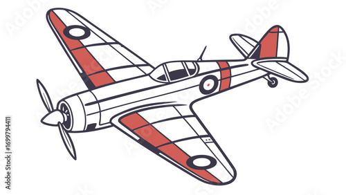 Vintage World War II Japanese Fighter Plane Illustration.