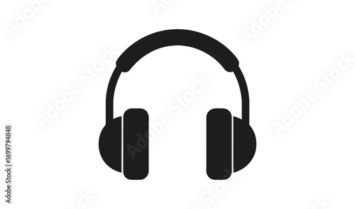 Simple black silhouette of headphones on a white background
