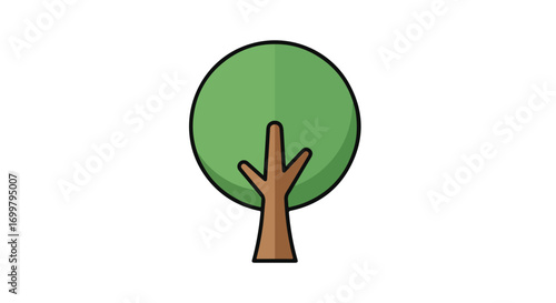 Whimsical arboreal illustration featuring a vibrant green canopy and a sturdy brown trunk against white backdrop