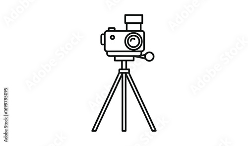 Retro film camera with flash mounted on a tripod