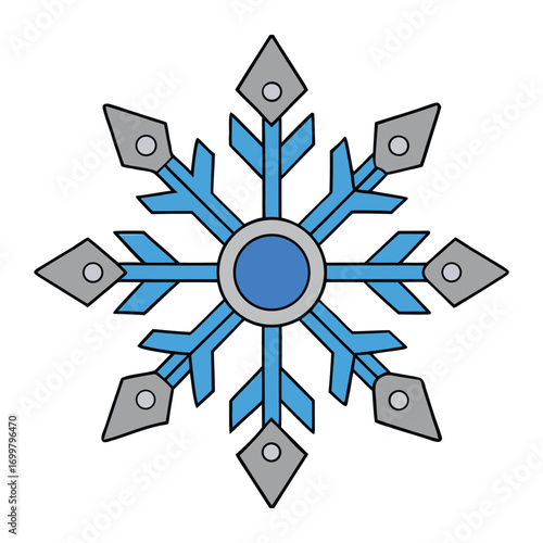 A delicate silver-blue snowflake sparkles with icy elegance, capturing winter’s magic in intricate, frosty patterns perfect for festive or seasonal designs.
