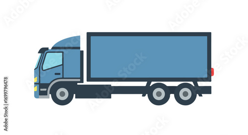 Stylized Truck Illustration: A modern, flat design of a blue articulated truck ideal for transportation or logistics concepts, simple and clean