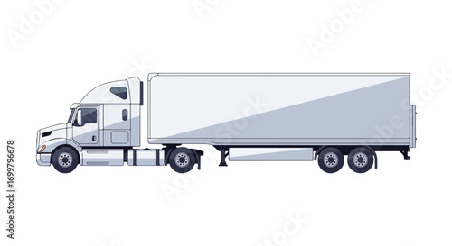 Isolated vector illustration of a white semi-truck with trailer, ideal for transportation, logistics, and commercial use emphasizing efficient cargo