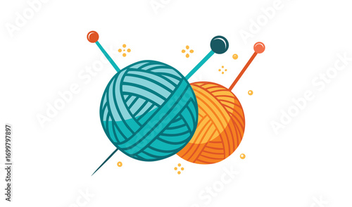 Two balls of yarn with knitting needles and sparkles