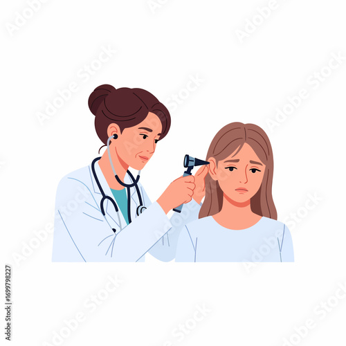 A doctor examining a patient's ear with an otoscope, checking for potential issues.