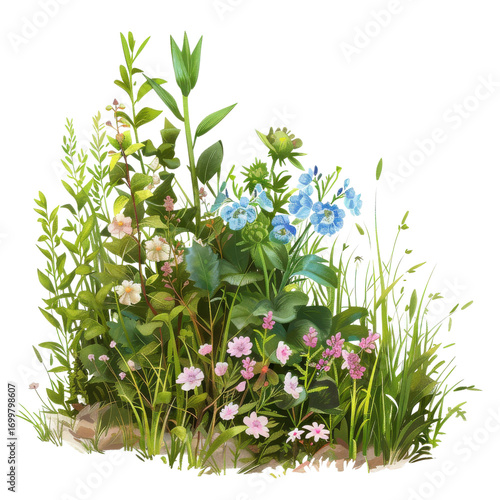Colorful wildflower arrangement in a lush green environment showcasing biodiversity and natural beauty during the day