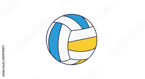 Illustration of a cartoon-style volleyball with classic blue and yellow colored panels, perfect for athletic themes, vector game element visuals