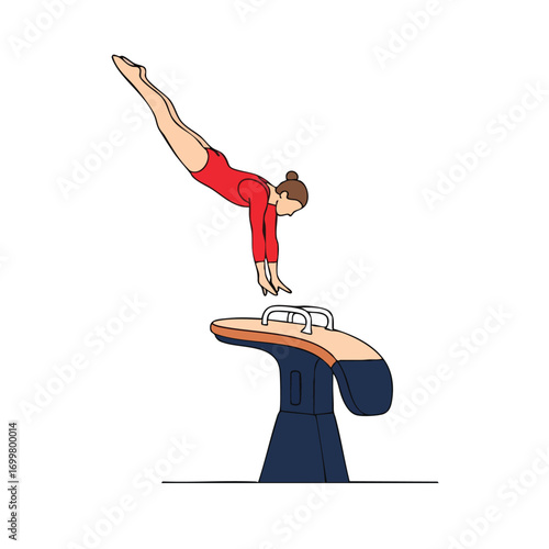 Artistic Gymnast Performing Vaulting Exercise Over Gymnastics Horse.