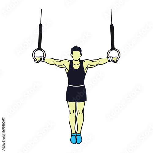 Male Gymnast Performing on Gymnastic Rings Illustration.
