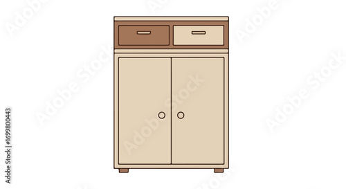 Stylized illustration depicting a small cabinet with two drawers and two doors, ideal for household organization and storage space solutions