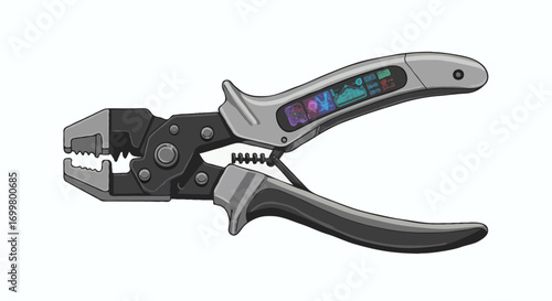 Illustration of a modern wire stripper with digital display, isolated on white background