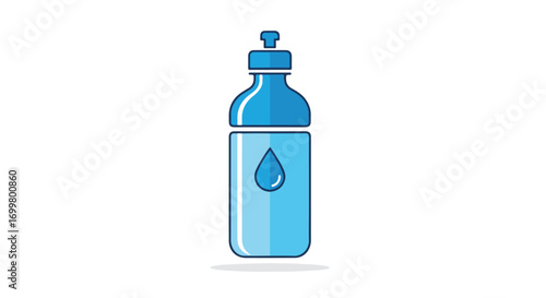 Refreshing blue hydration bottle with water drop logo, ideal for active lifestyles and promoting health and wellness through hydration illustrations