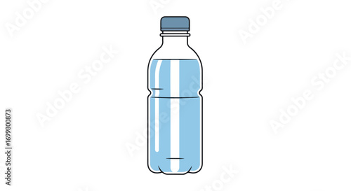 Illustration of a water bottle with blue liquid, a simple design emphasizing hydration and purity against a white background